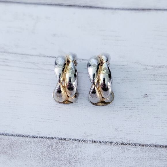 Vintage NJY Clip On Earrings Multi Tone Half Hoop 0.75" - Picture 3 of 12